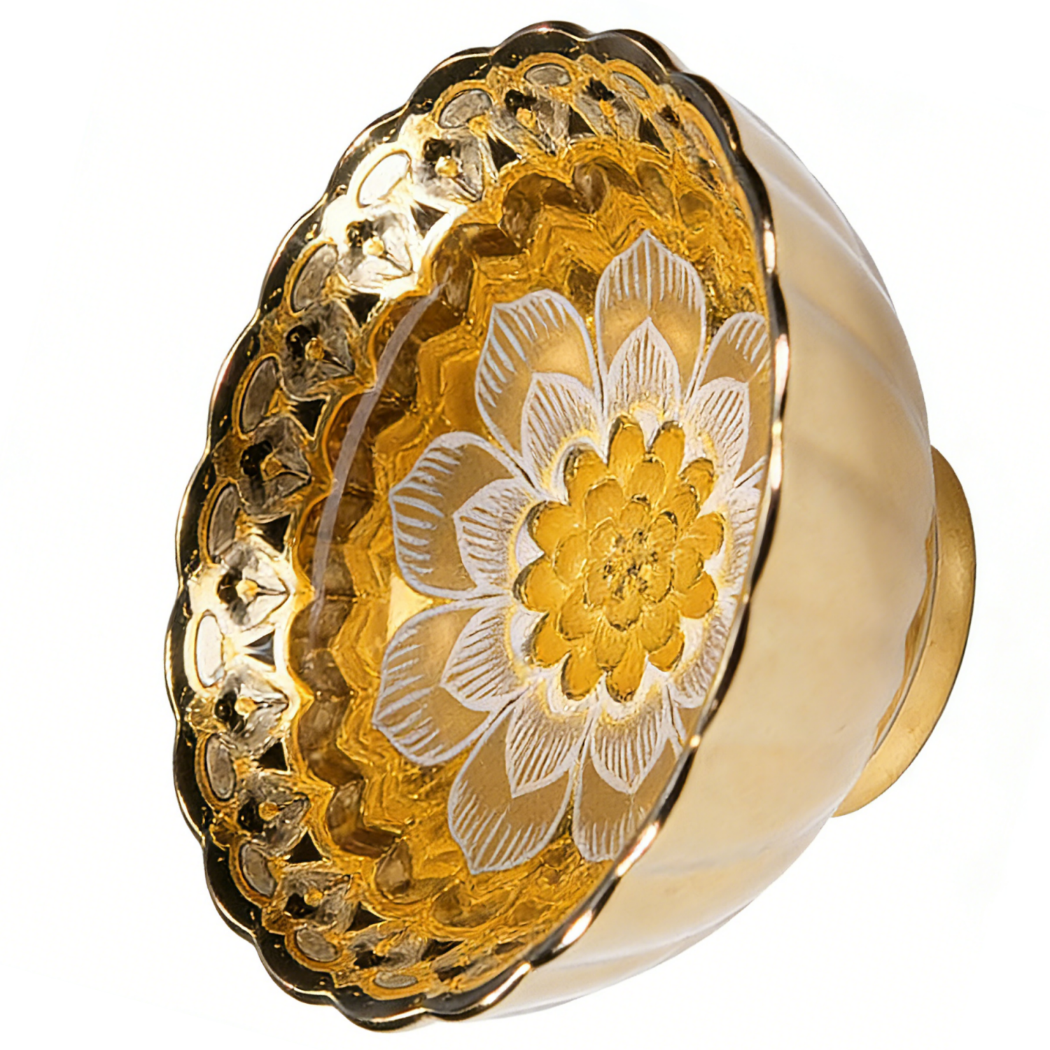 Gold White Luminous 9-Petal Lotus Tenmoku Silver Inlaid Master Cup