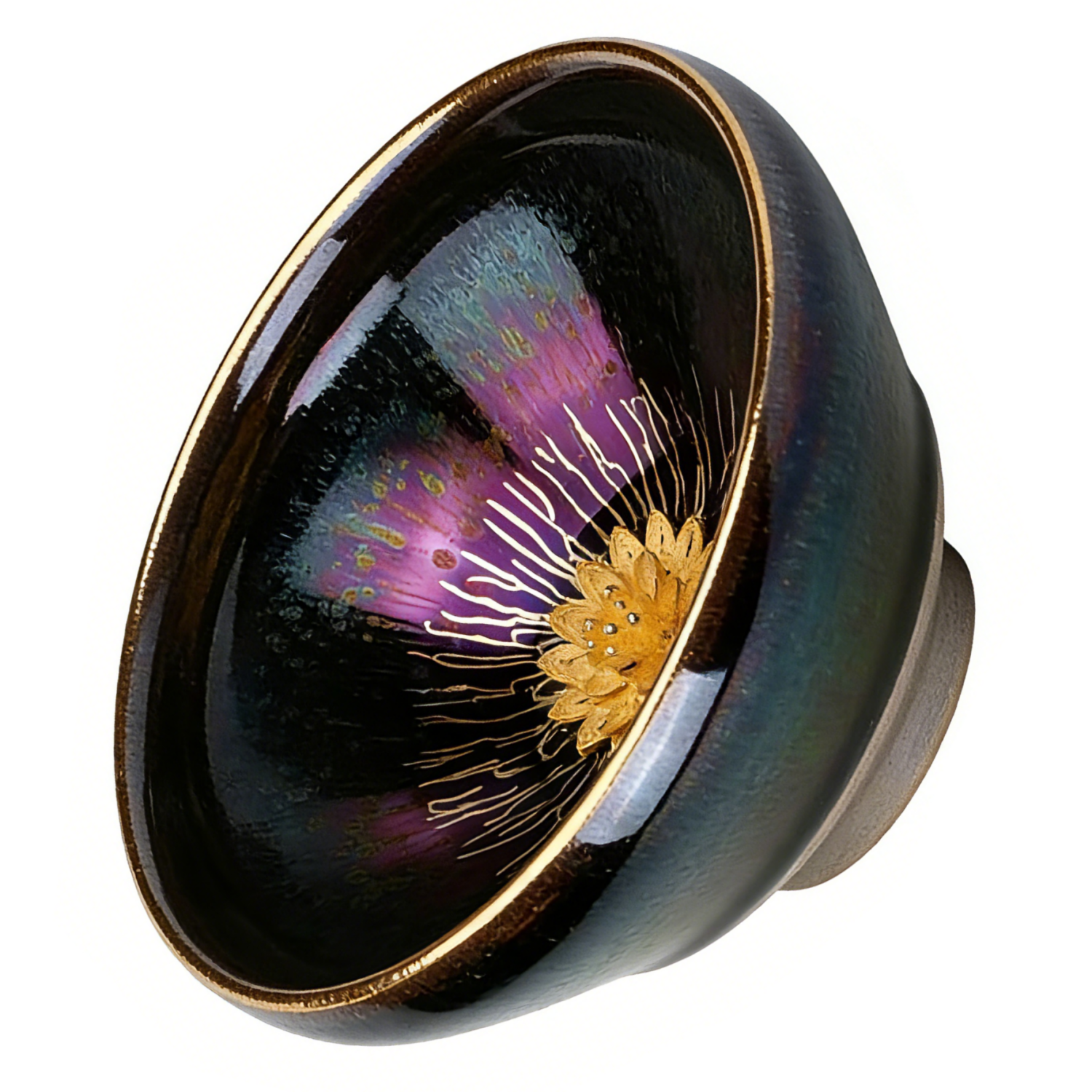 Gold Flower Tenmoku Silver Inlaid Master Tea Cup