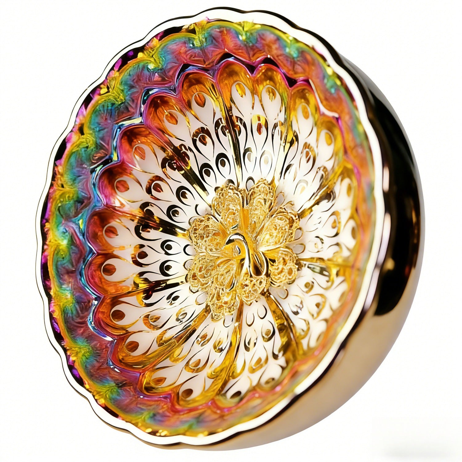 Iridescent Peacock Feather Tenmoku Silver Inlaid Master Cup