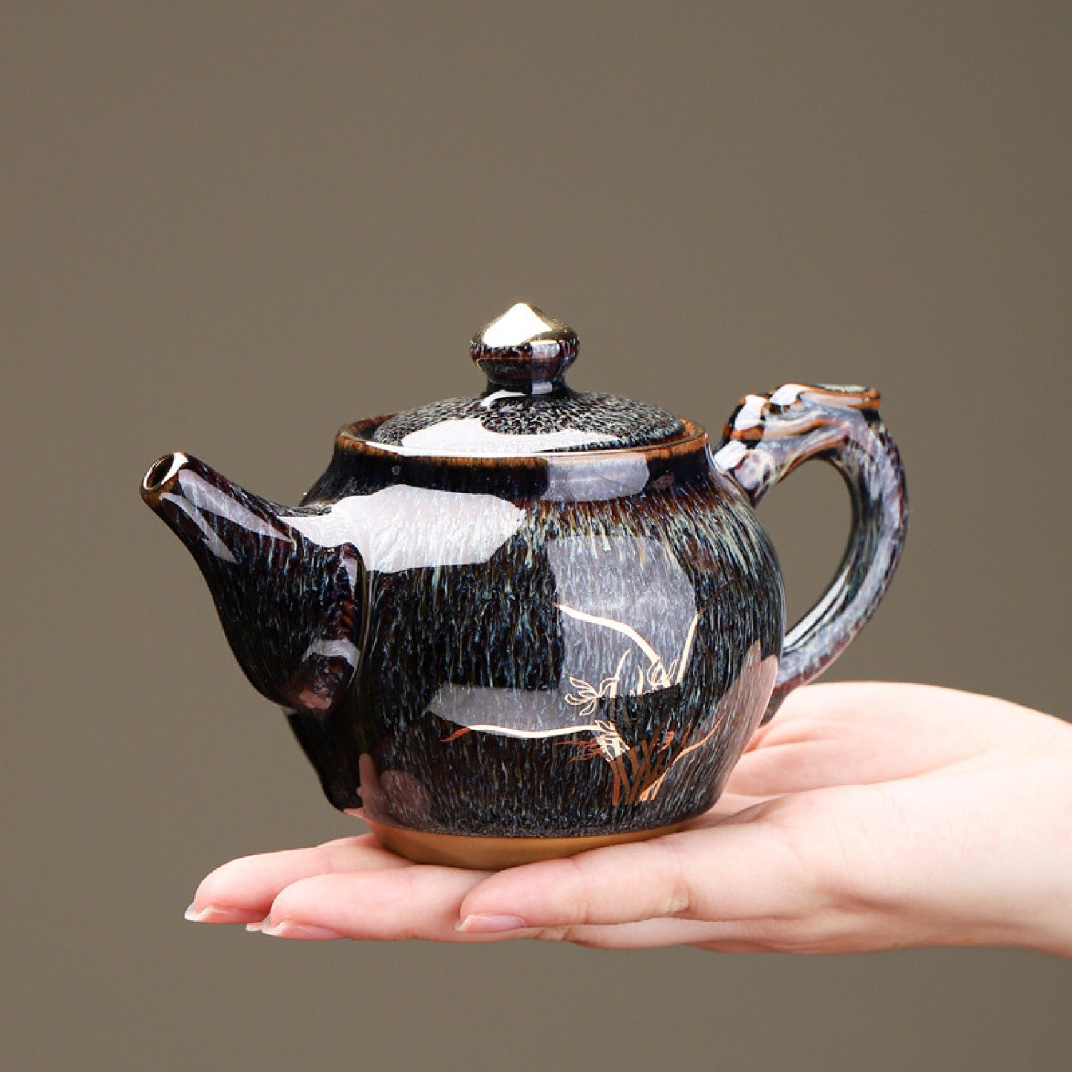 Jun Gray Gold Orchid Kiln Change Ceramic Teapot
