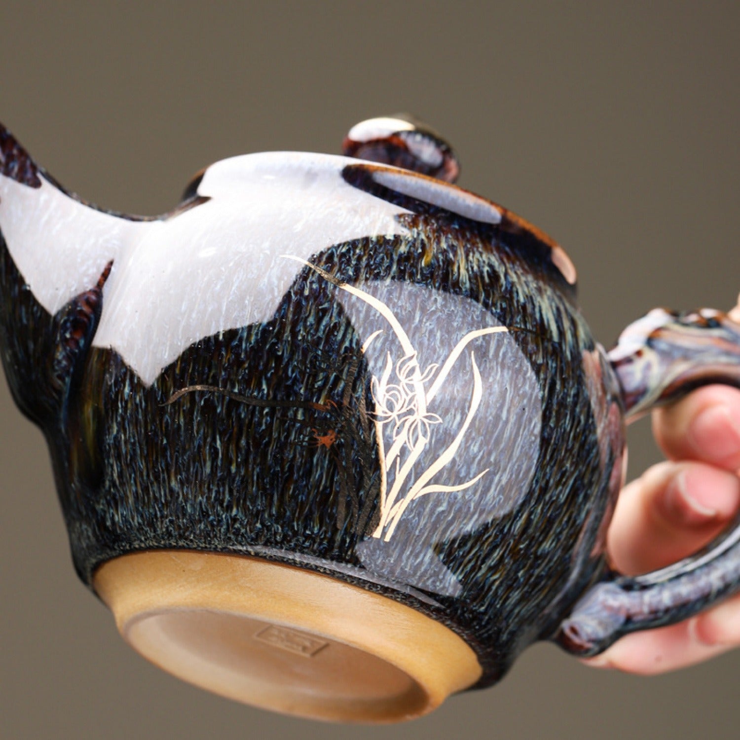 Jun Gray Gold Orchid Kiln Change Ceramic Teapot