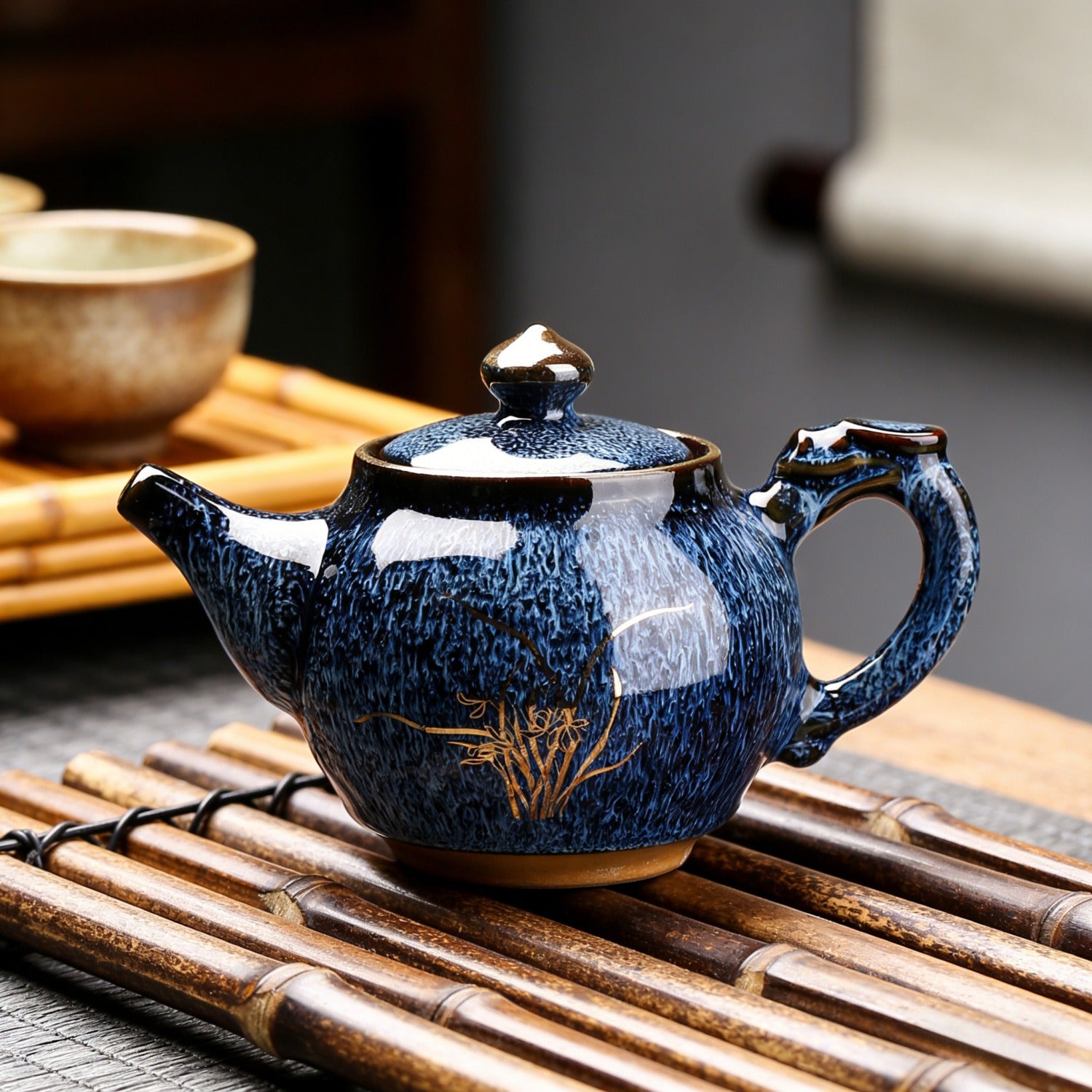 Jun Blue Gold Painted Kiln Change Ceramic Teapot