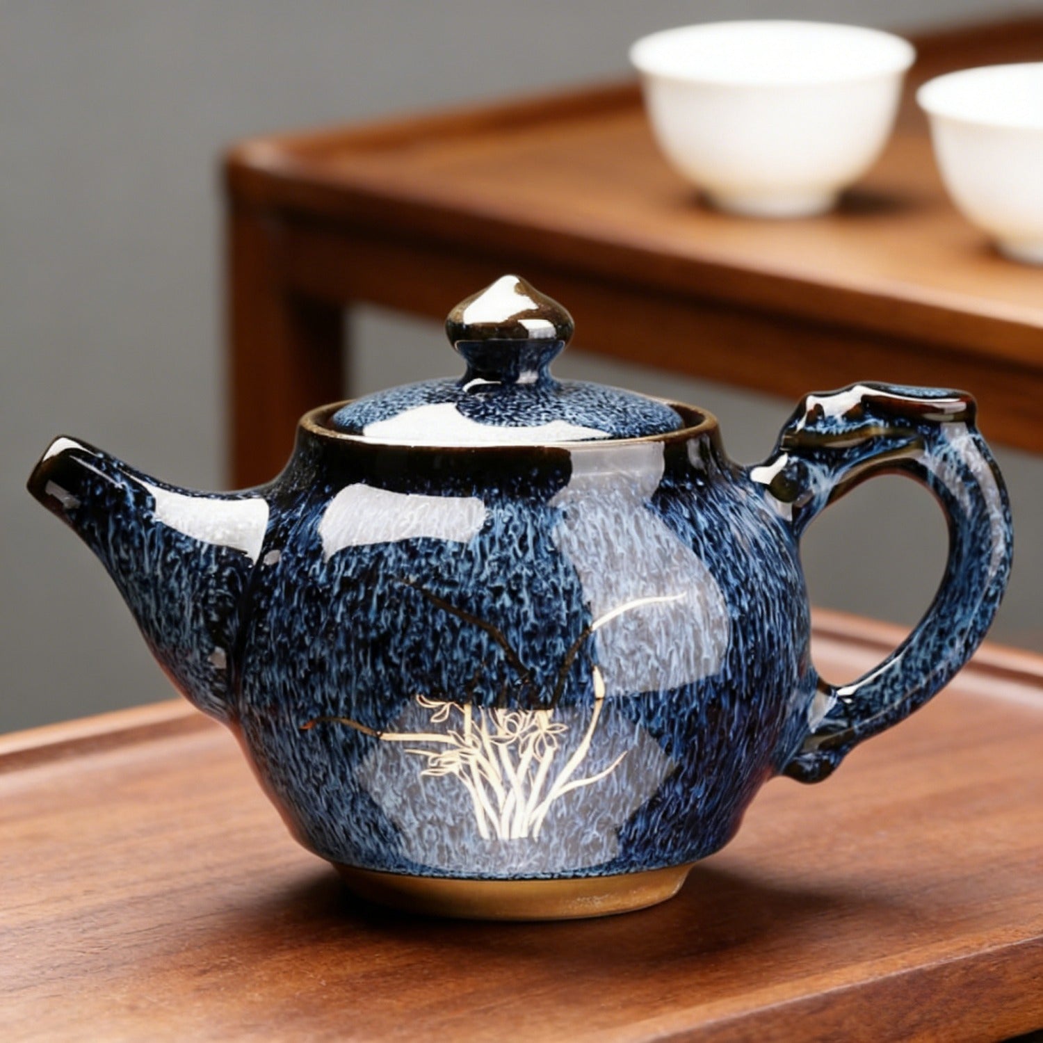 Jun Blue Gold Painted Kiln Change Ceramic Teapot