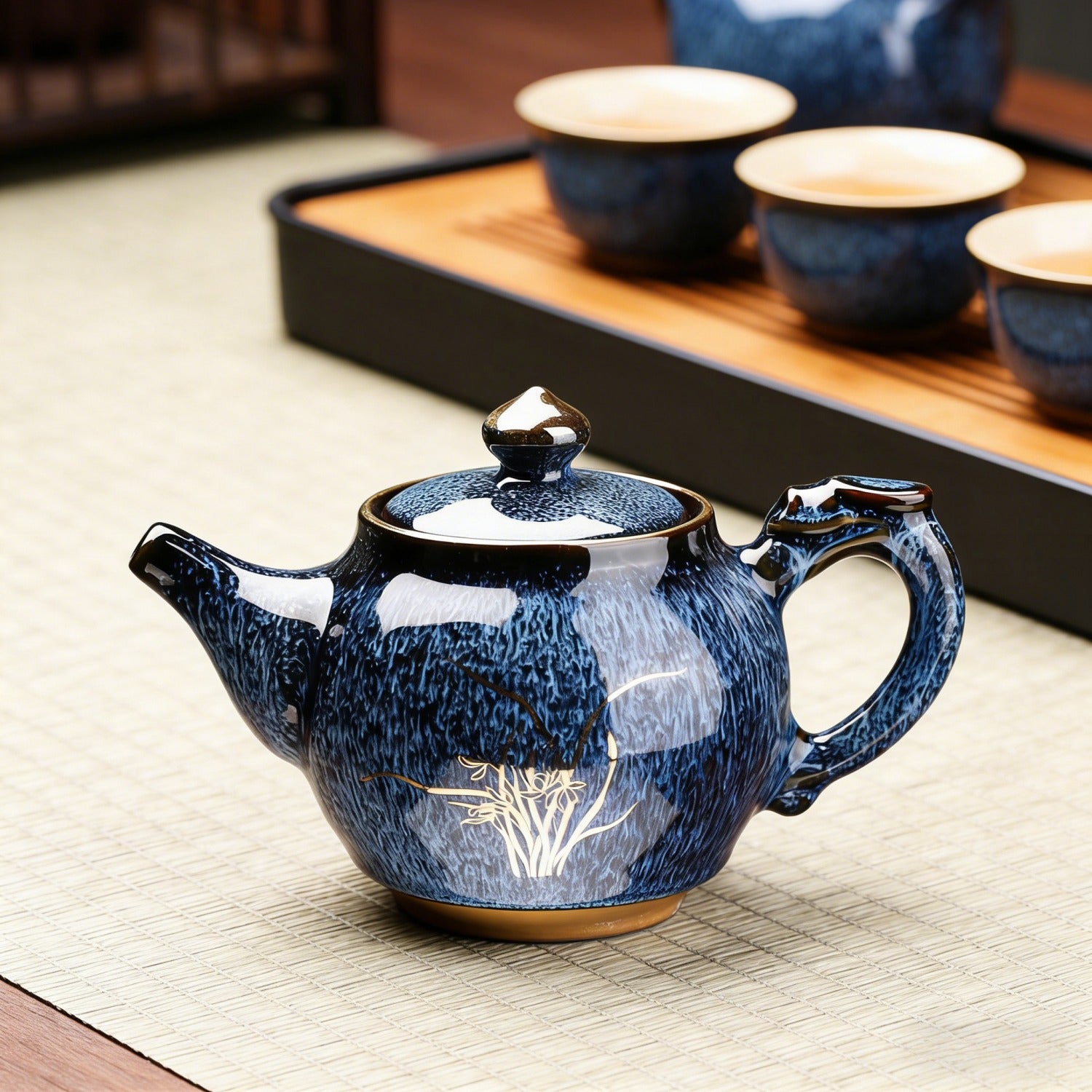 Jun Blue Gold Painted Kiln Change Ceramic Teapot