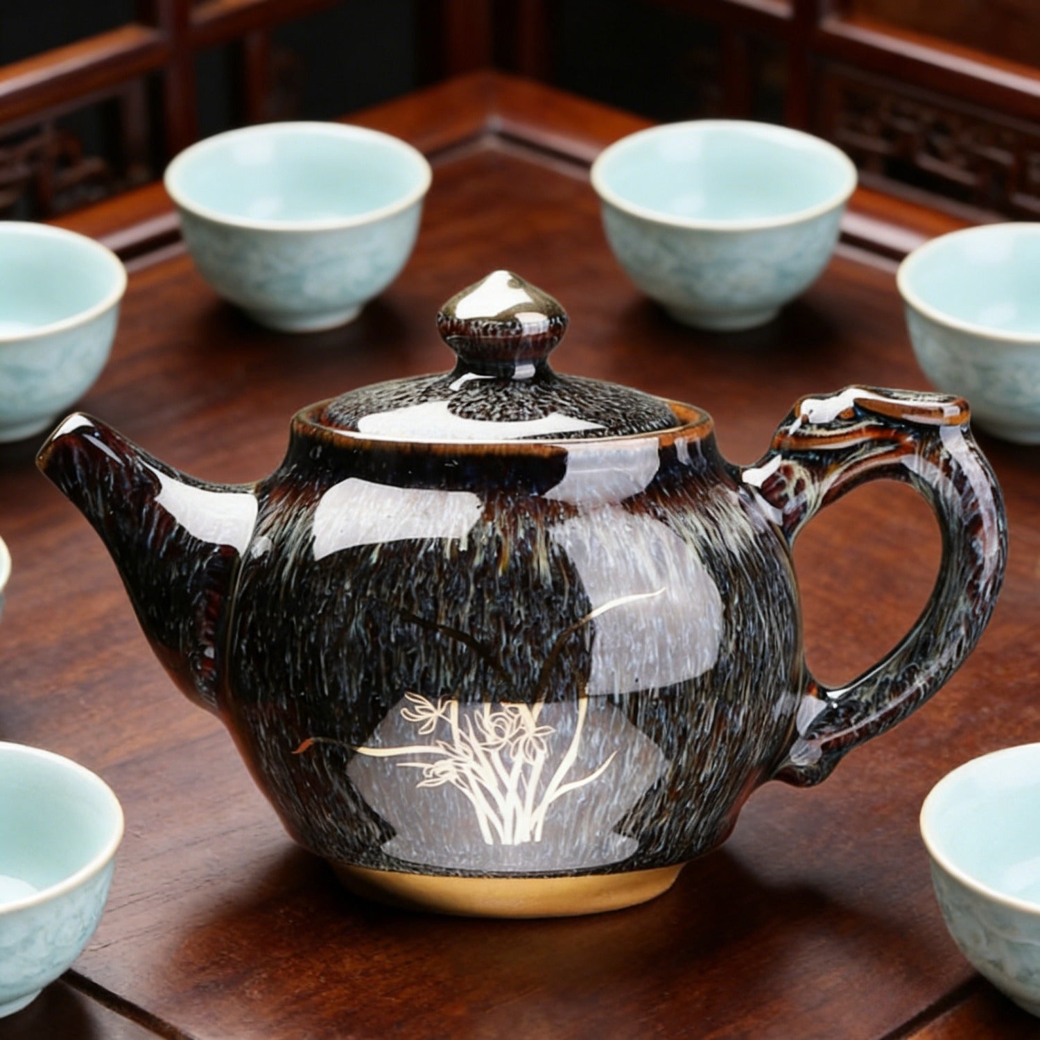 Jun Gray Gold Orchid Kiln Change Ceramic Teapot