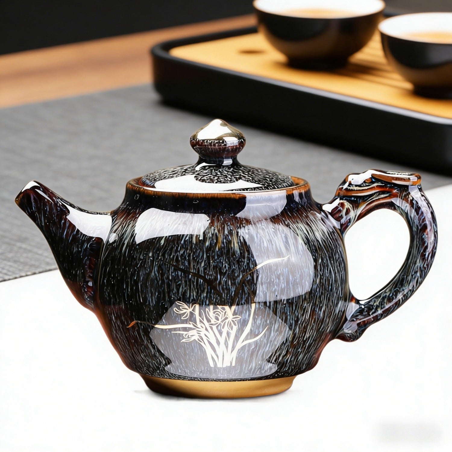 Jun Gray Gold Orchid Kiln Change Ceramic Teapot