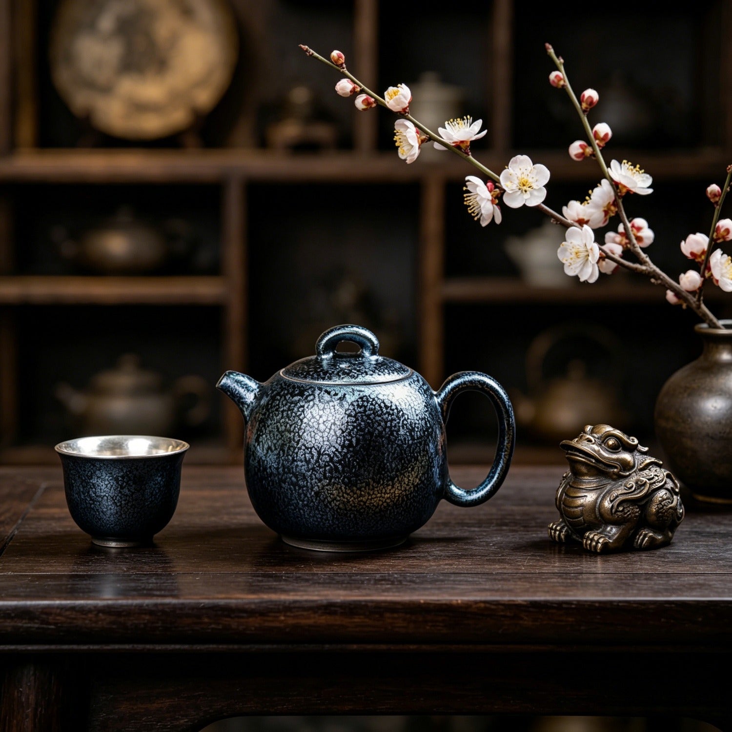 Full Moon Tenmoku Teapot 340ml Iron Body