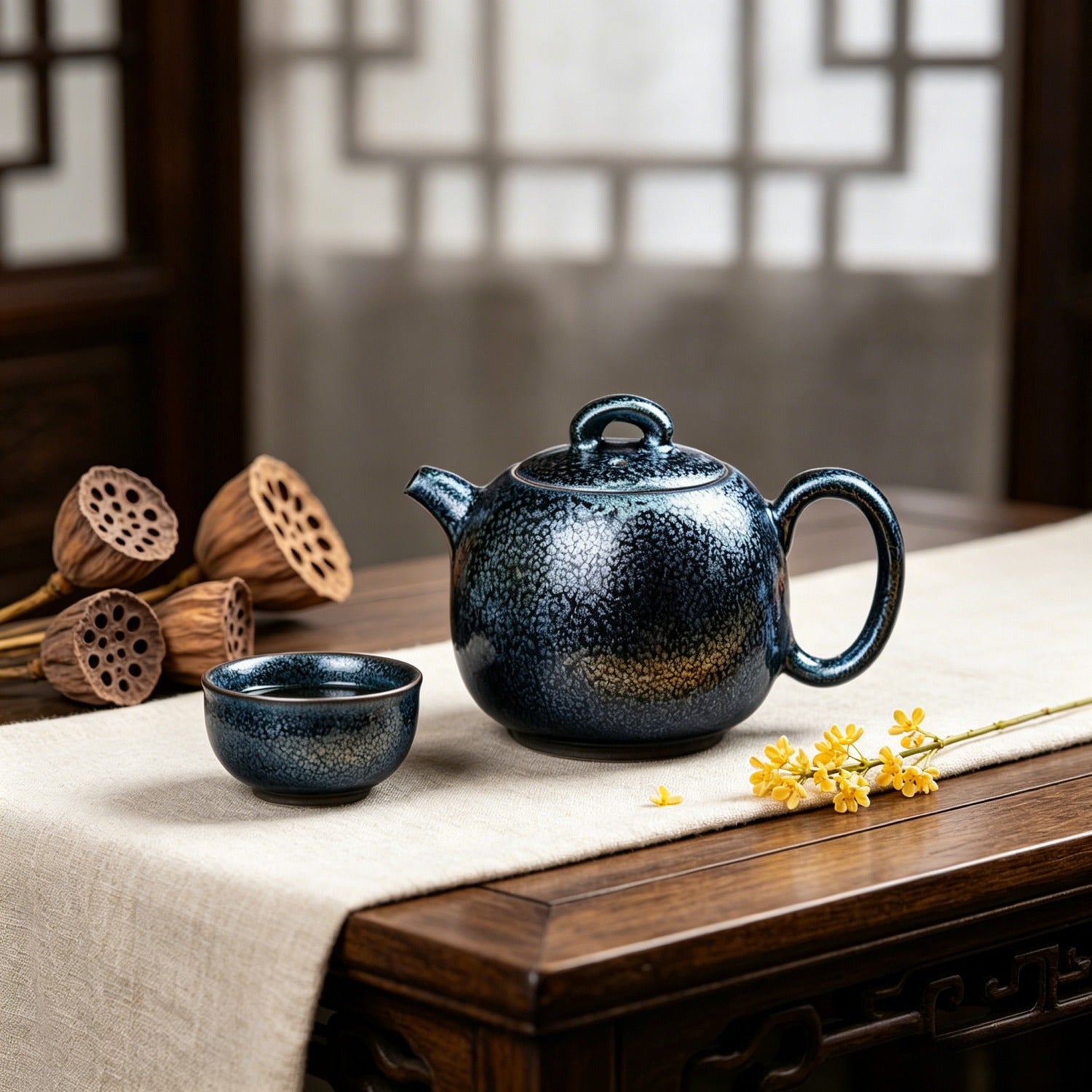 Full Moon Tenmoku Teapot 340ml Iron Body