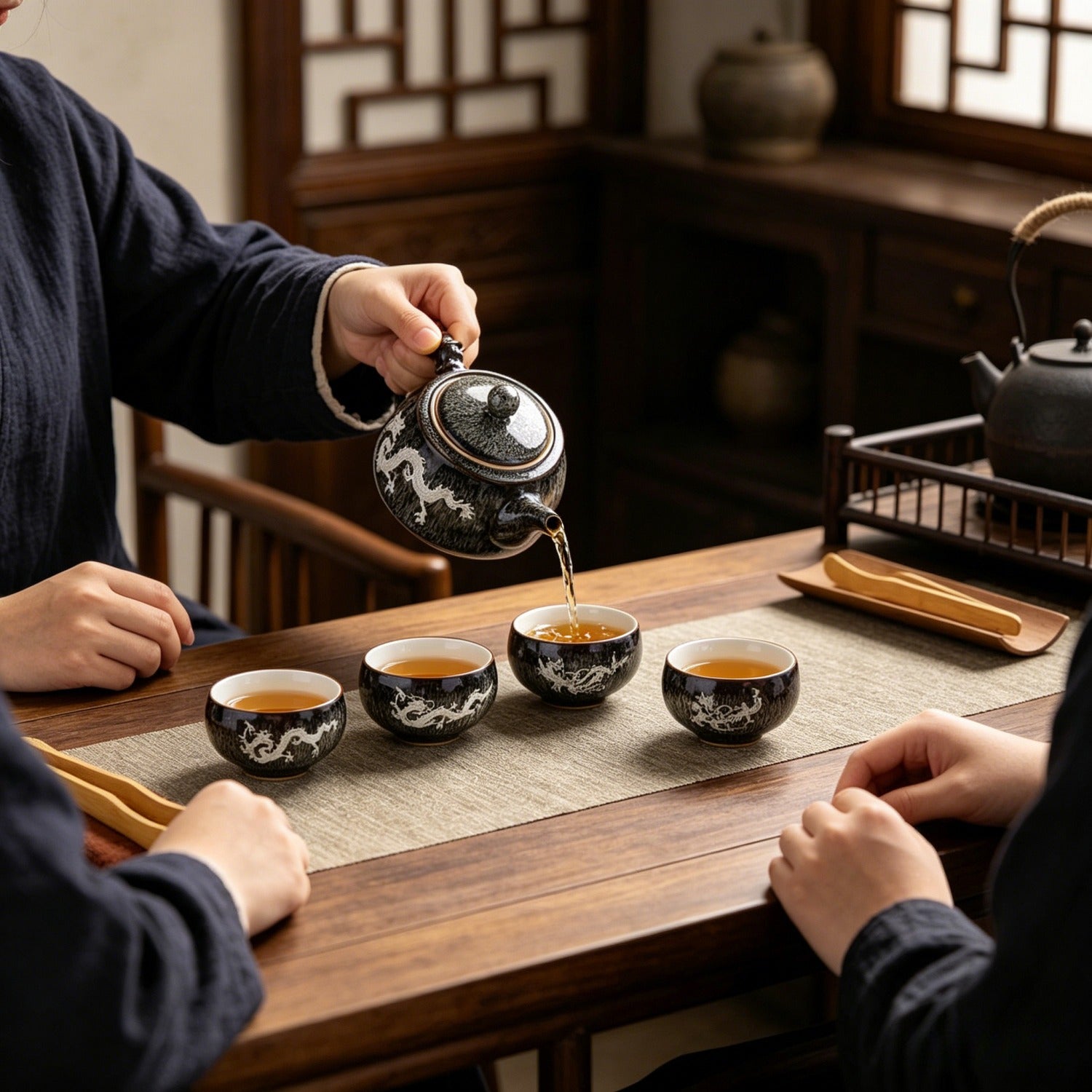 Jun Gray Silver-Inlaid 14Pcs Jinglan Tea Set