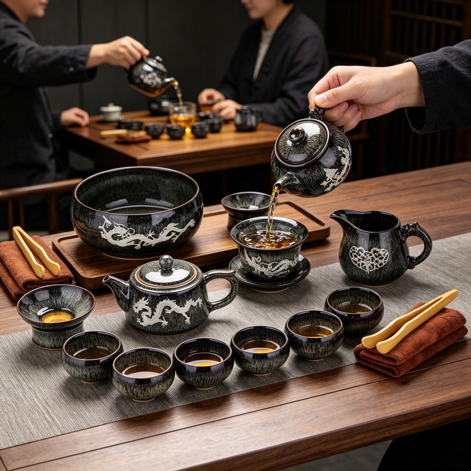 Jun Gray Silver-Inlaid 14Pcs Jinglan Tea Set