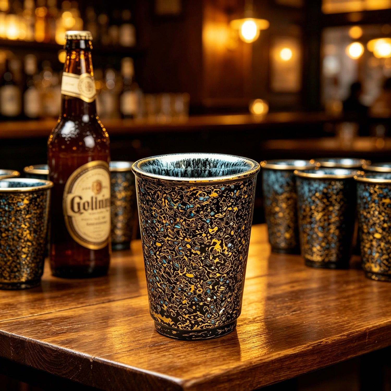 Zebra Yellow Lacquer Tenmoku Beer Cup 300ml