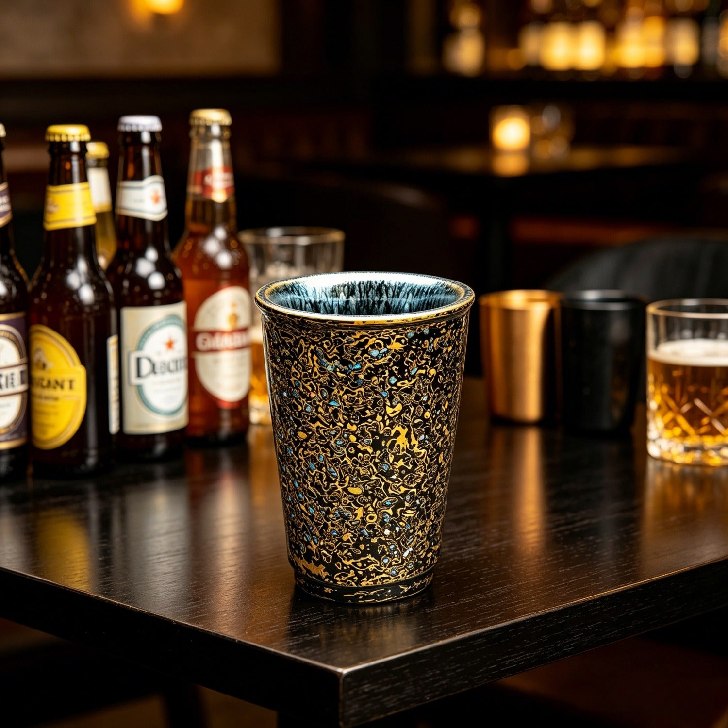 Zebra Yellow Lacquer Tenmoku Beer Cup 300ml