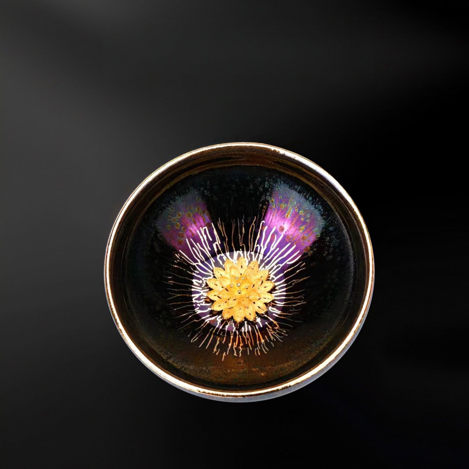 Gold Flower Tenmoku Silver Inlaid Master Tea Cup