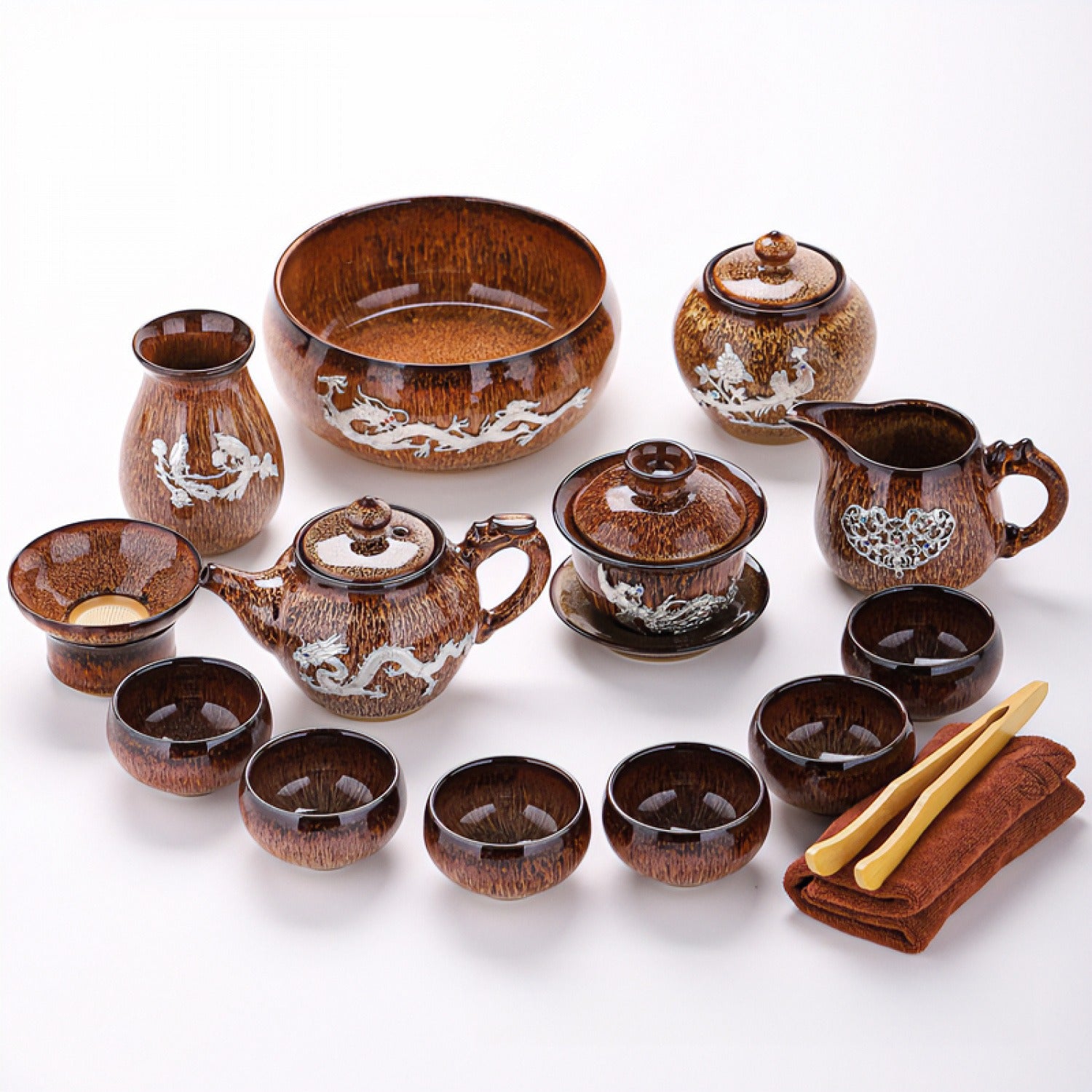 Golden Silver-Inlaid 14Pcs Beauty Tea Set