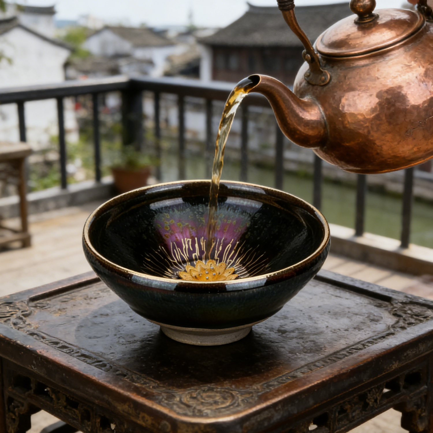 Gold Flower Tenmoku Silver Inlaid Master Tea Cup