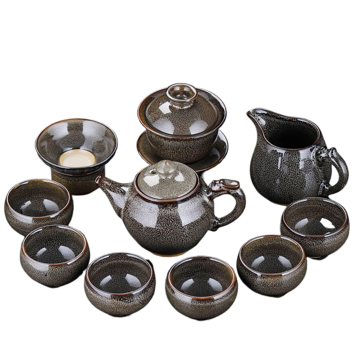 Brown Gray Kiln 11Pcs Tea Set Gift Box