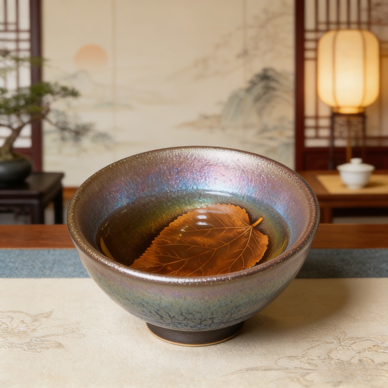 Gold Foil Leaf Tenmoku Master Tea Cup