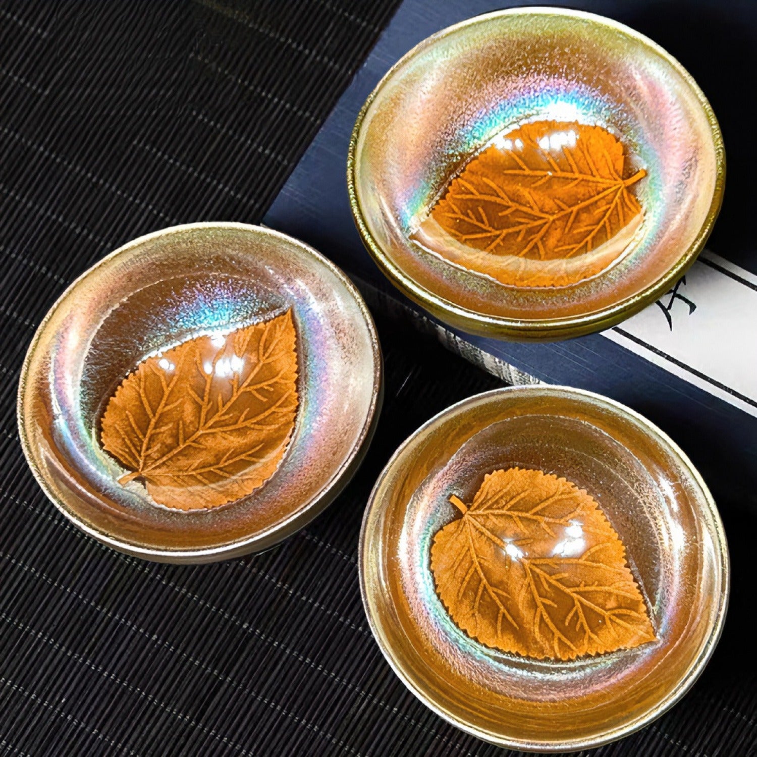 Gold Leaf Tenmoku Iron Body Large Master Tea Cup