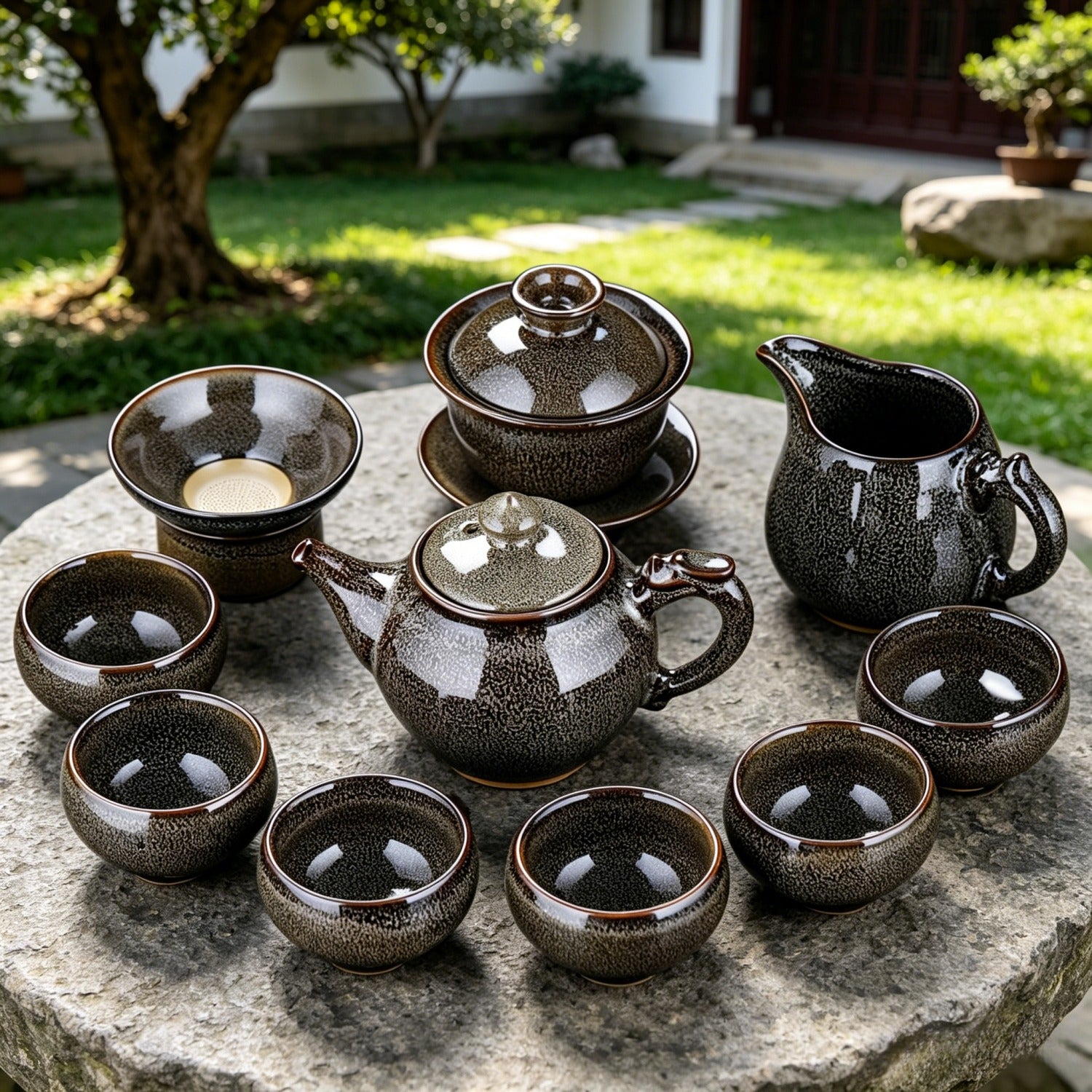 Brown Gray Kiln 11Pcs Tea Set Gift Box