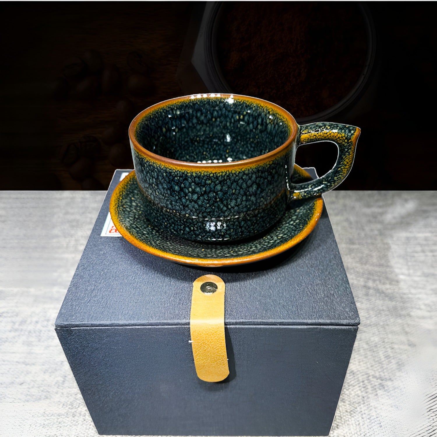 Forest Green Partridge Jian Zhan Tenmoku Coffee Cup Handmade Ceramic