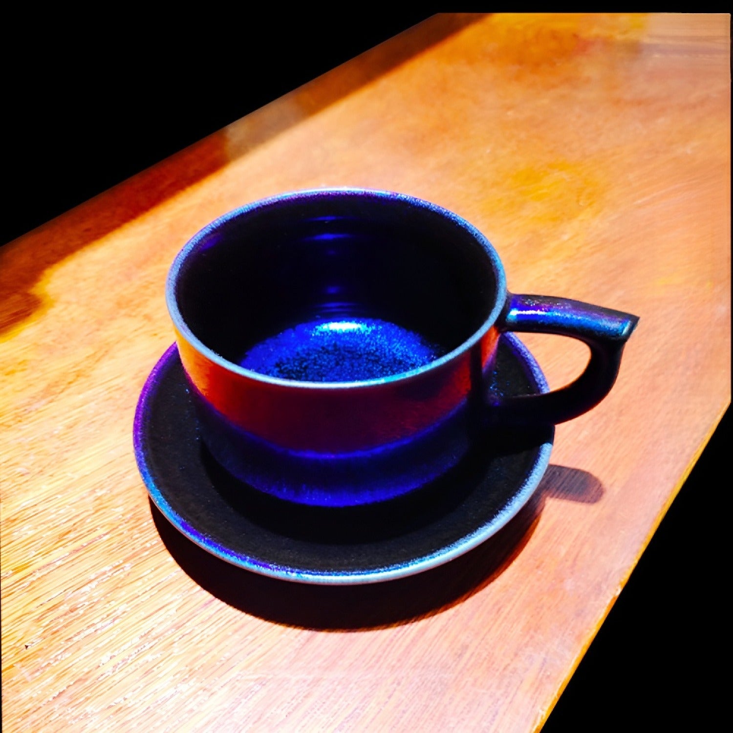 Dark Nebula Glow Jian Zhan Tenmoku Coffee Cup Handmade Ceramic