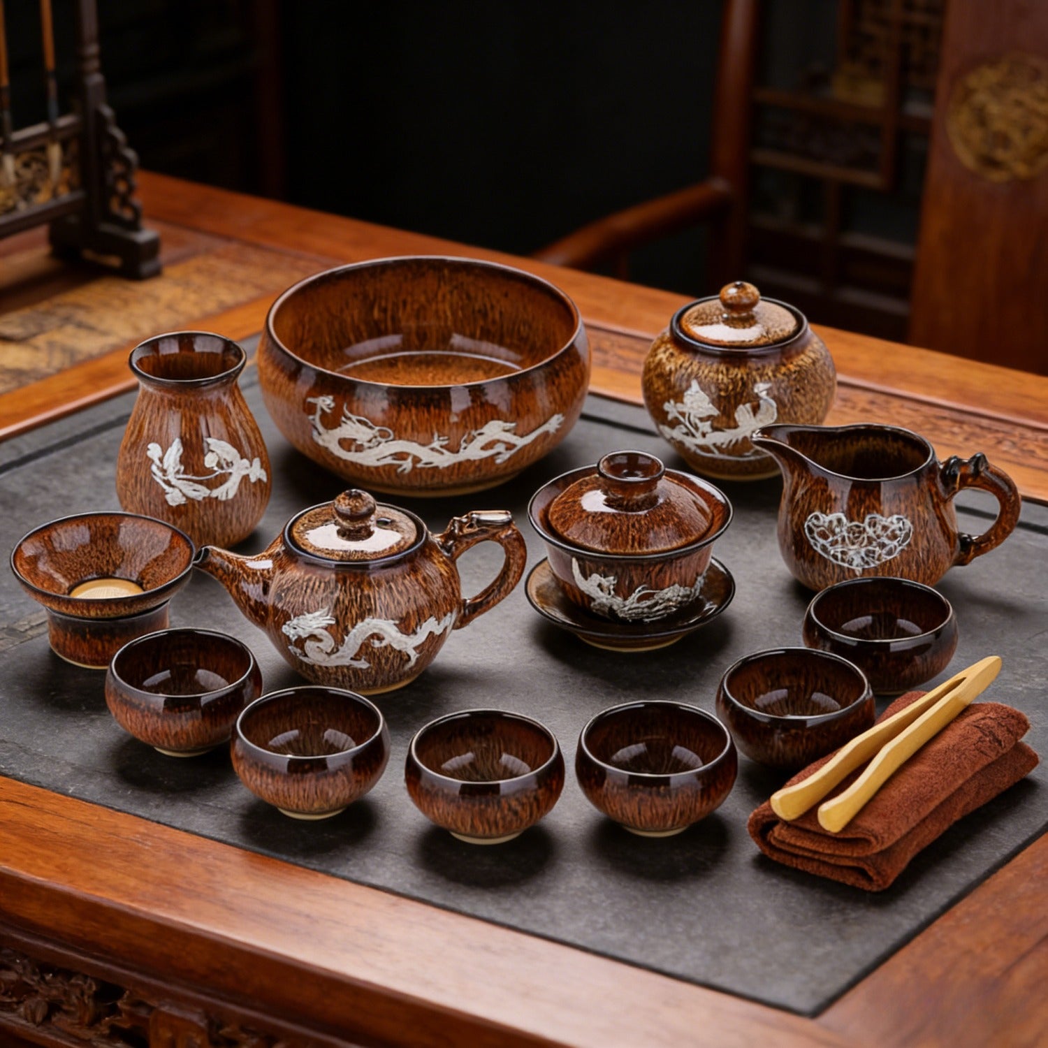 Golden Silver-Inlaid 14Pcs Beauty Tea Set