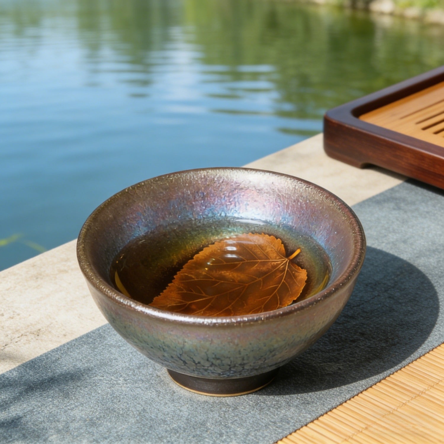 Gold Foil Leaf Tenmoku Master Tea Cup