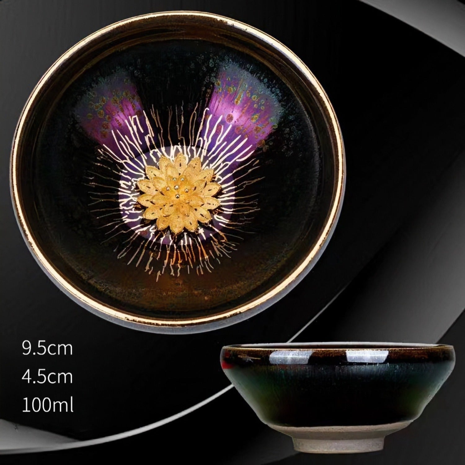 Gold Flower Tenmoku Silver Inlaid Master Tea Cup