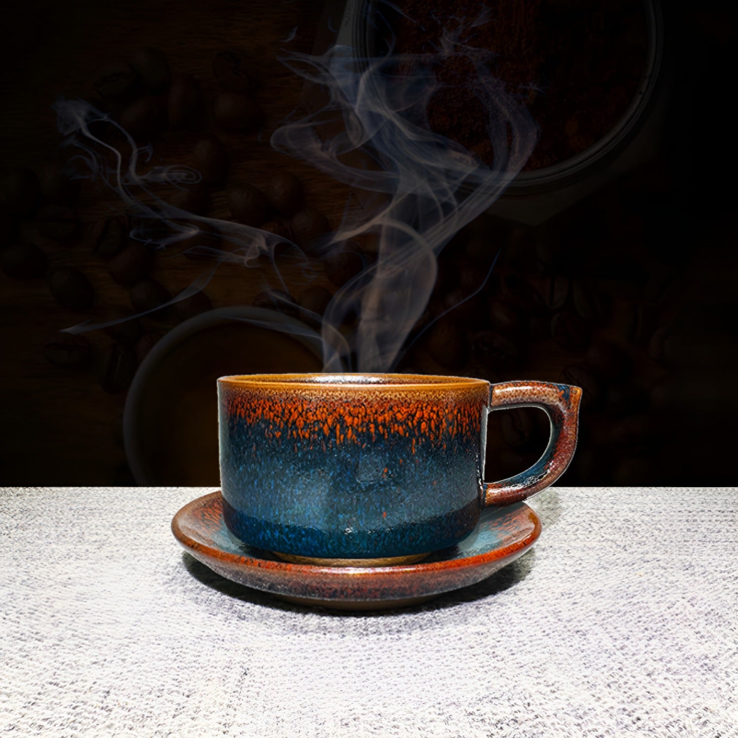 Midnight Blue Partridge Jian Zhan Tenmoku Coffee Cup Handmade Ceramic