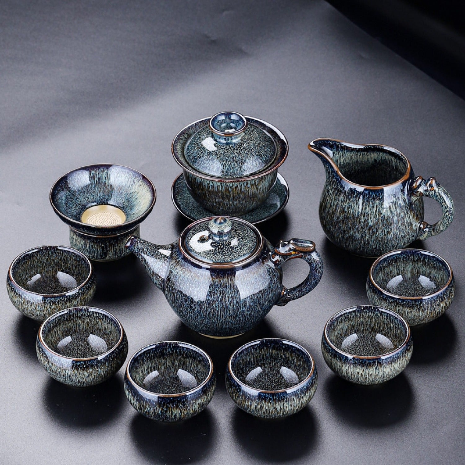 Jun Gray Kiln 10Pcs Tea Set Gift Box