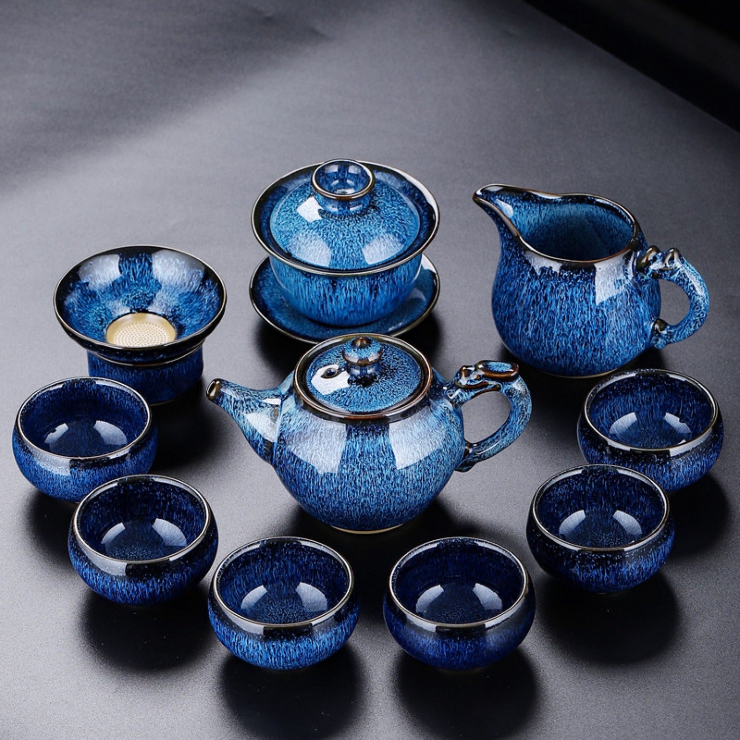 Jun Blue Kiln 10Pcs Tea Set Gift Box
