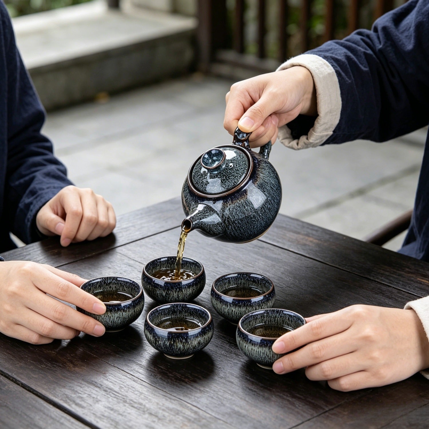 Jun Gray Kiln 10Pcs Tea Set Gift Box