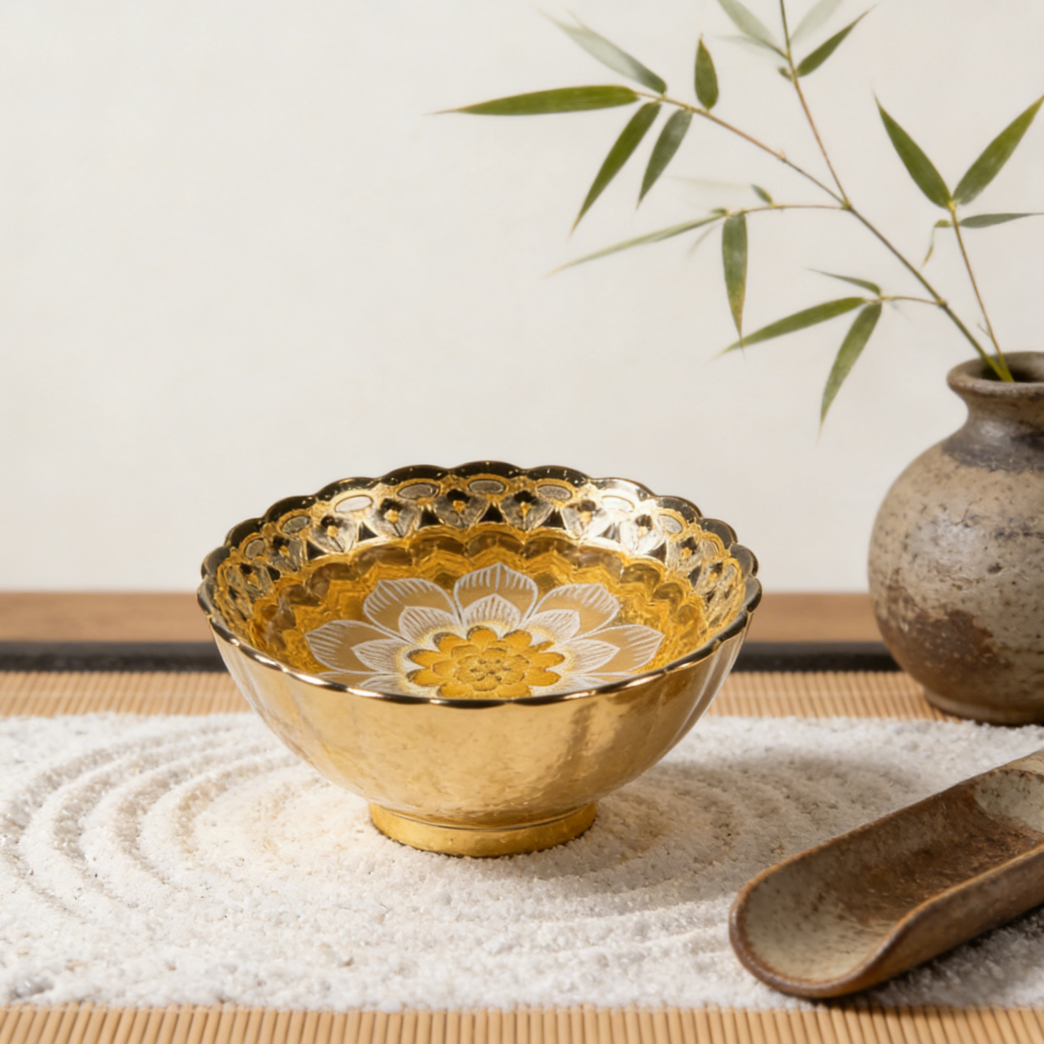Gold White Luminous 9-Petal Lotus Tenmoku Silver Inlaid Master Cup