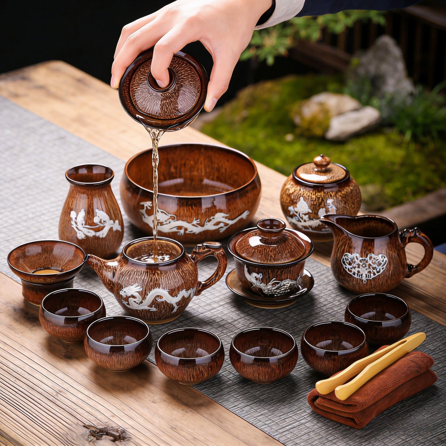 Golden Silver-Inlaid 14Pcs Beauty Tea Set