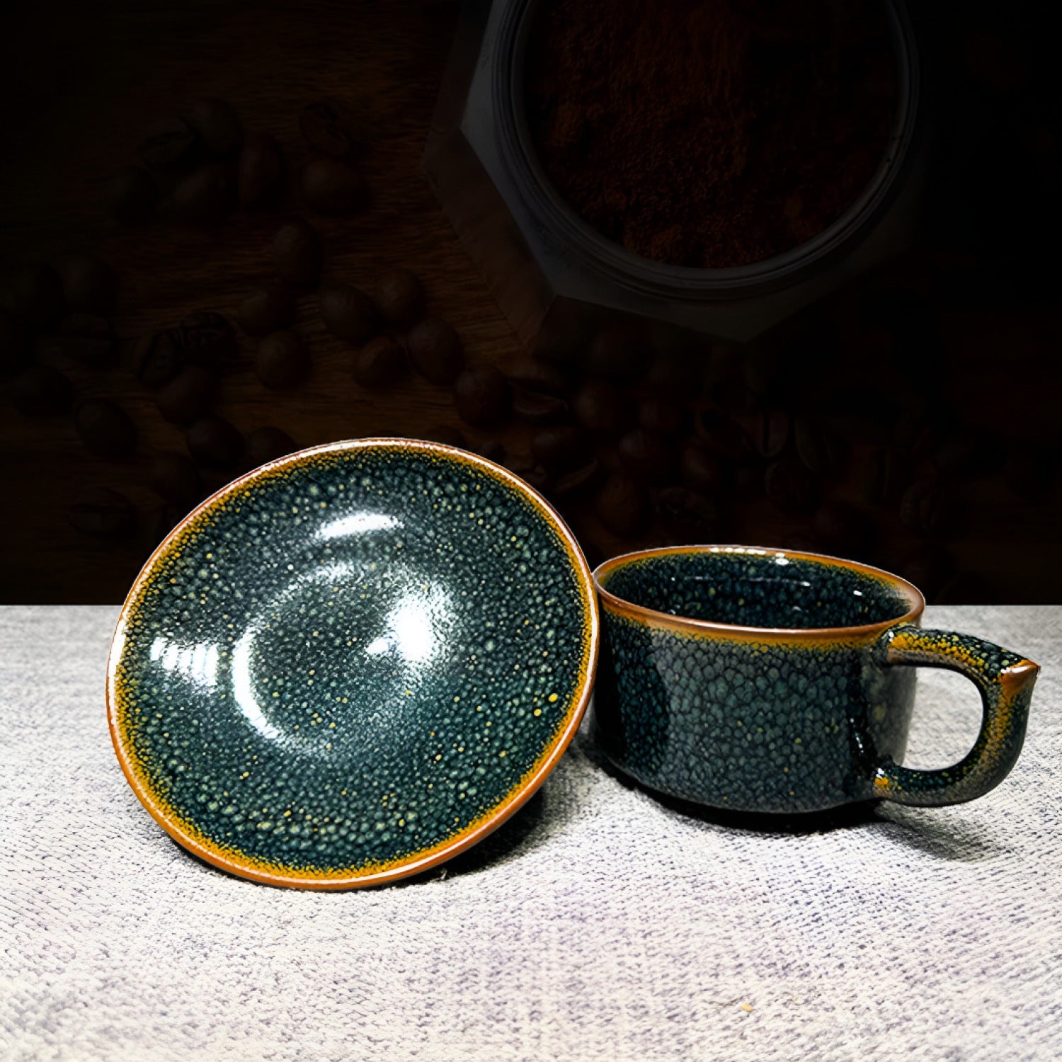 Forest Green Partridge Jian Zhan Tenmoku Coffee Cup Handmade Ceramic