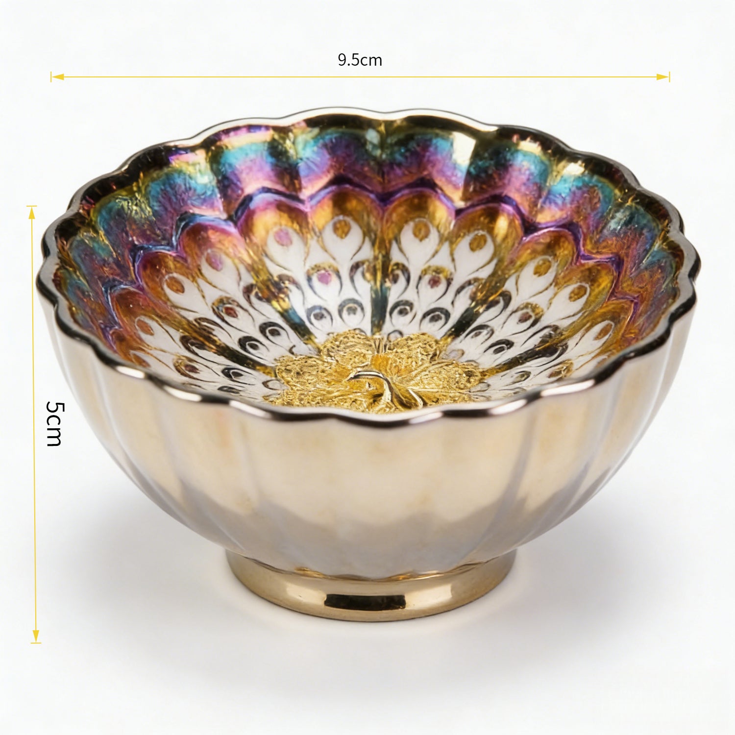Iridescent Peacock Feather Tenmoku Silver Inlaid Master Cup