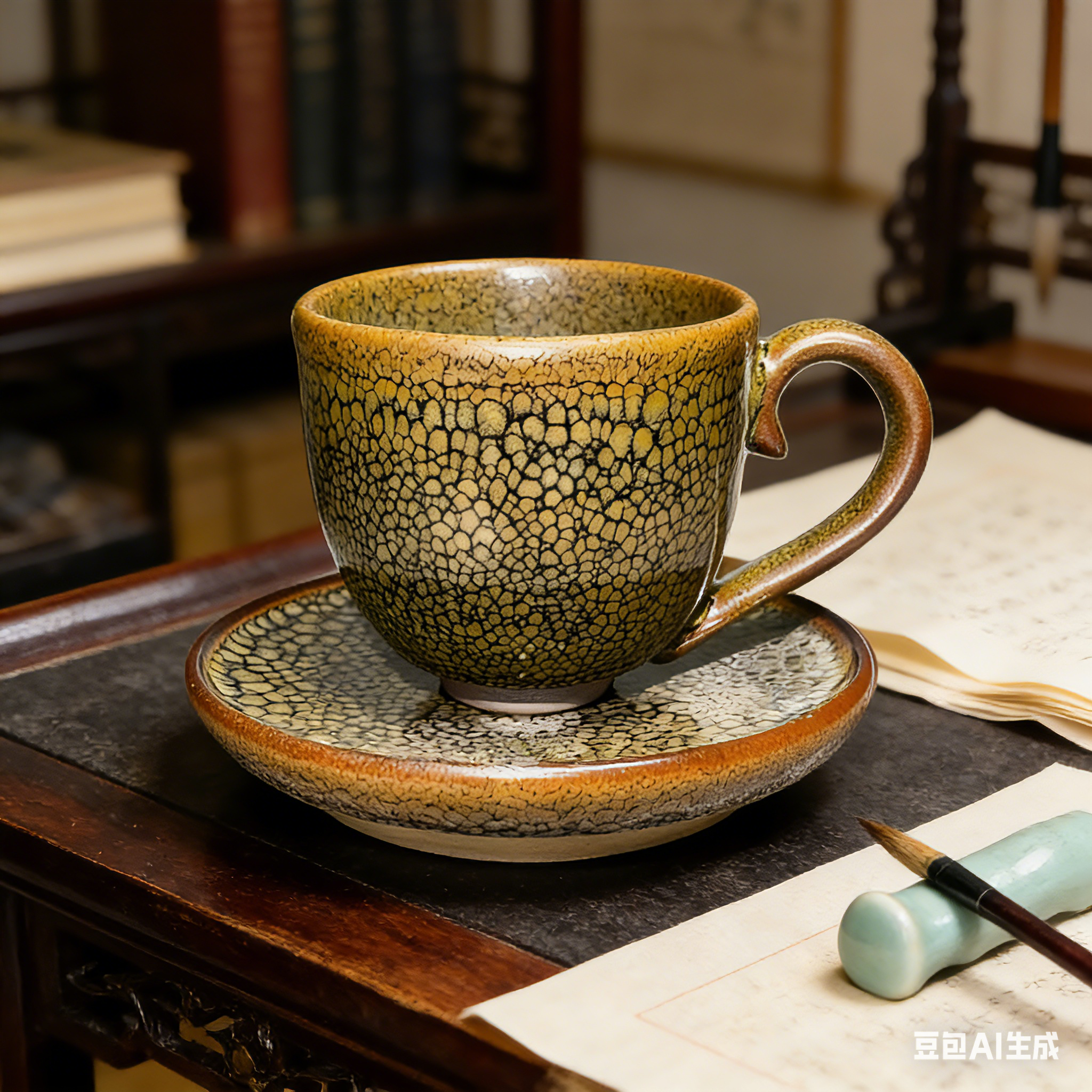 Partridge Gold Jian Zhan Tenmoku Coffee Cup Handmade Ceramic Mug