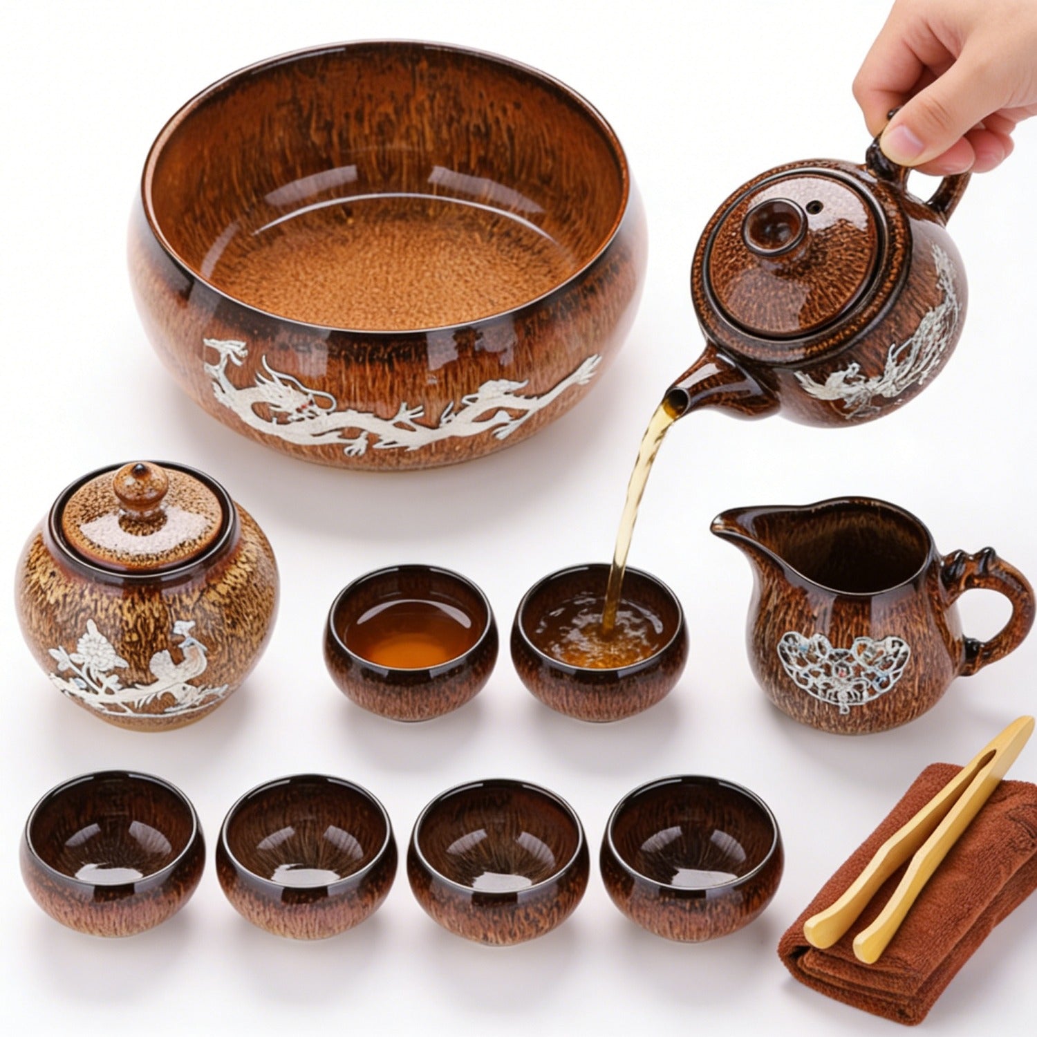 Gold Inlaid Silver 14-Piece Gongfu Tea Set