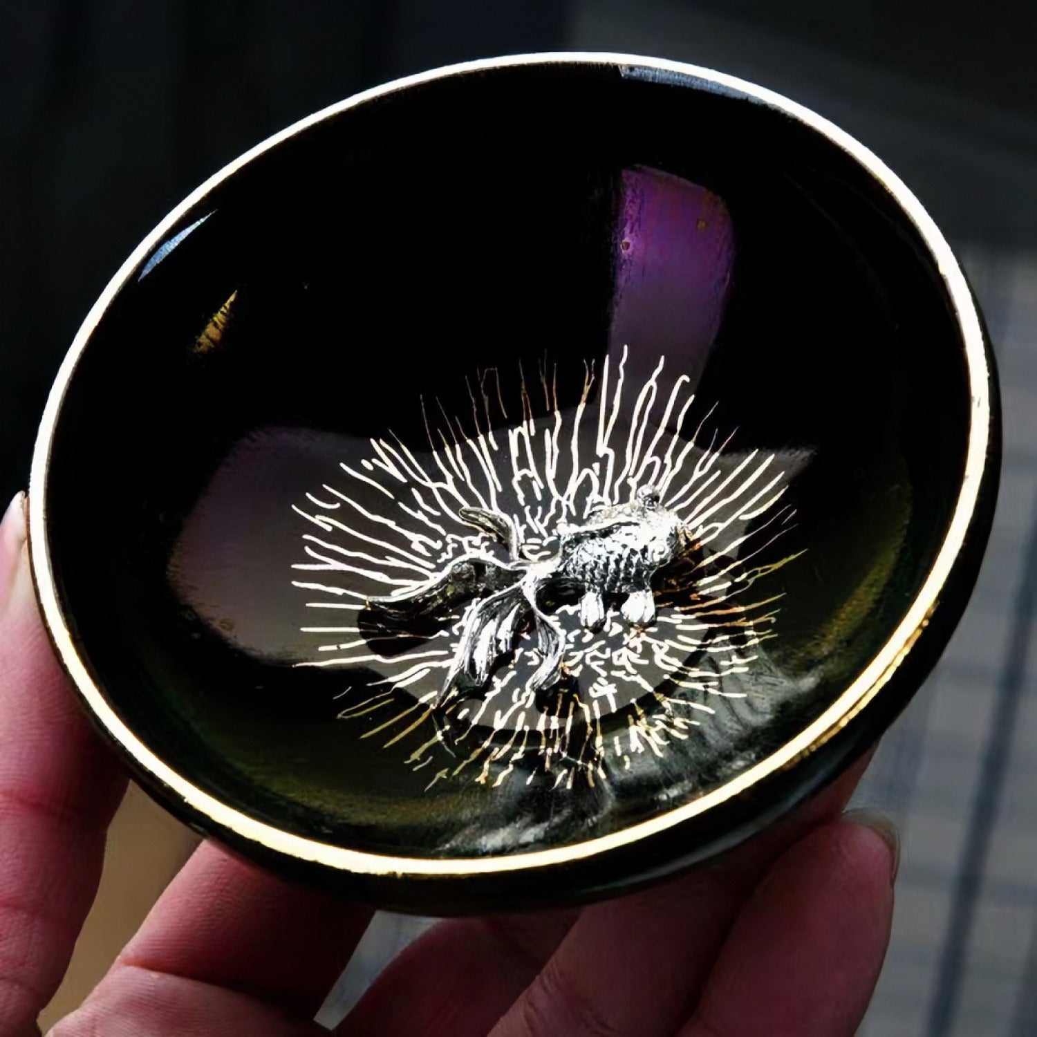 Gold Flower Tenmoku Silver Inlaid Master Tea Cup