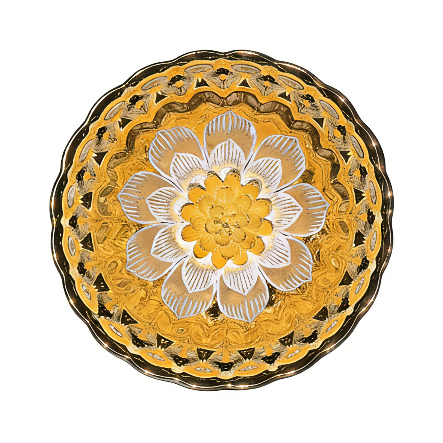 Gold White Luminous 9-Petal Lotus Tenmoku Silver Inlaid Master Cup