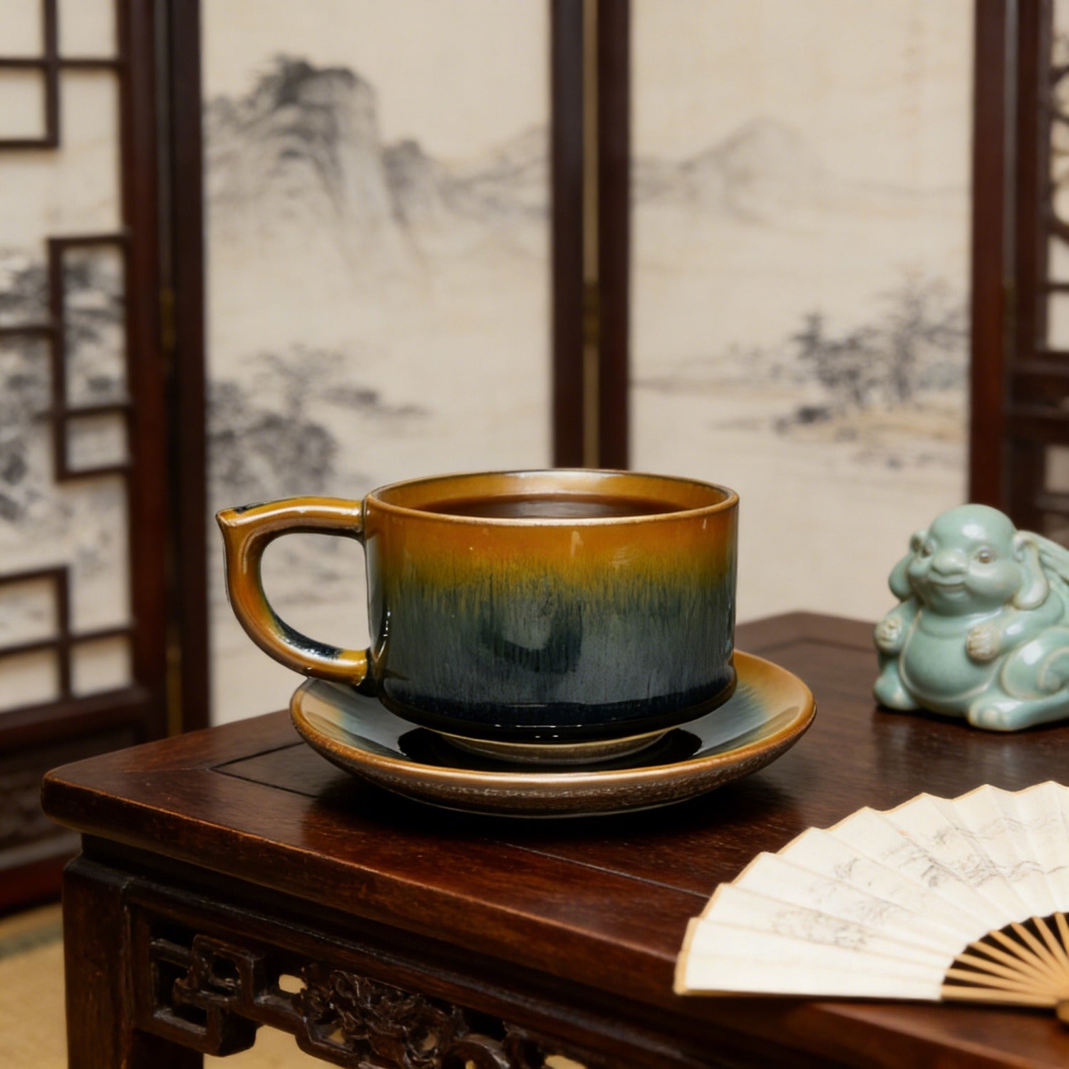 Blue-Black Hare’s Fur Jian Zhan Tenmoku Coffee Cup Handmade