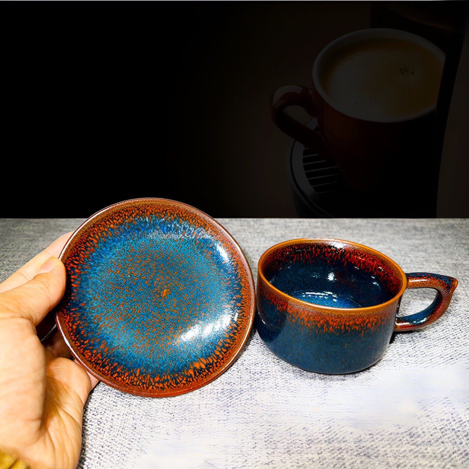 Midnight Blue Partridge Jian Zhan Tenmoku Coffee Cup Handmade Ceramic