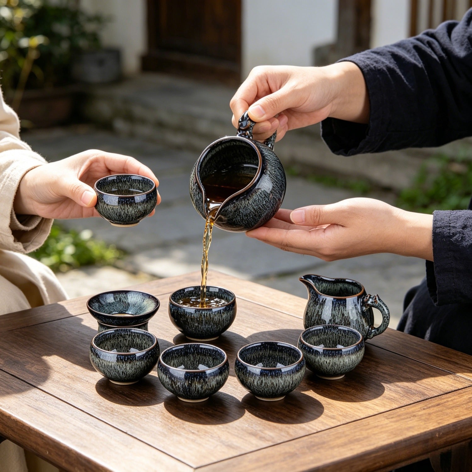 Jun Gray Kiln 10Pcs Tea Set Gift Box