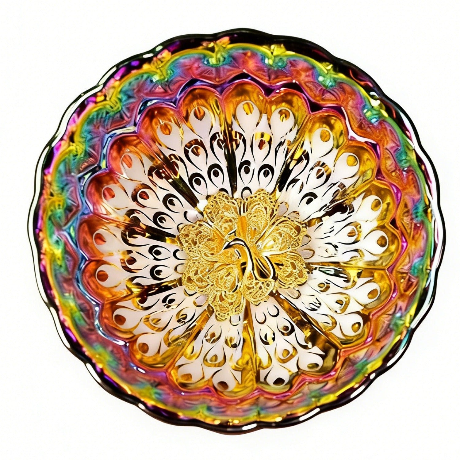 Iridescent Peacock Feather Tenmoku Silver Inlaid Master Cup