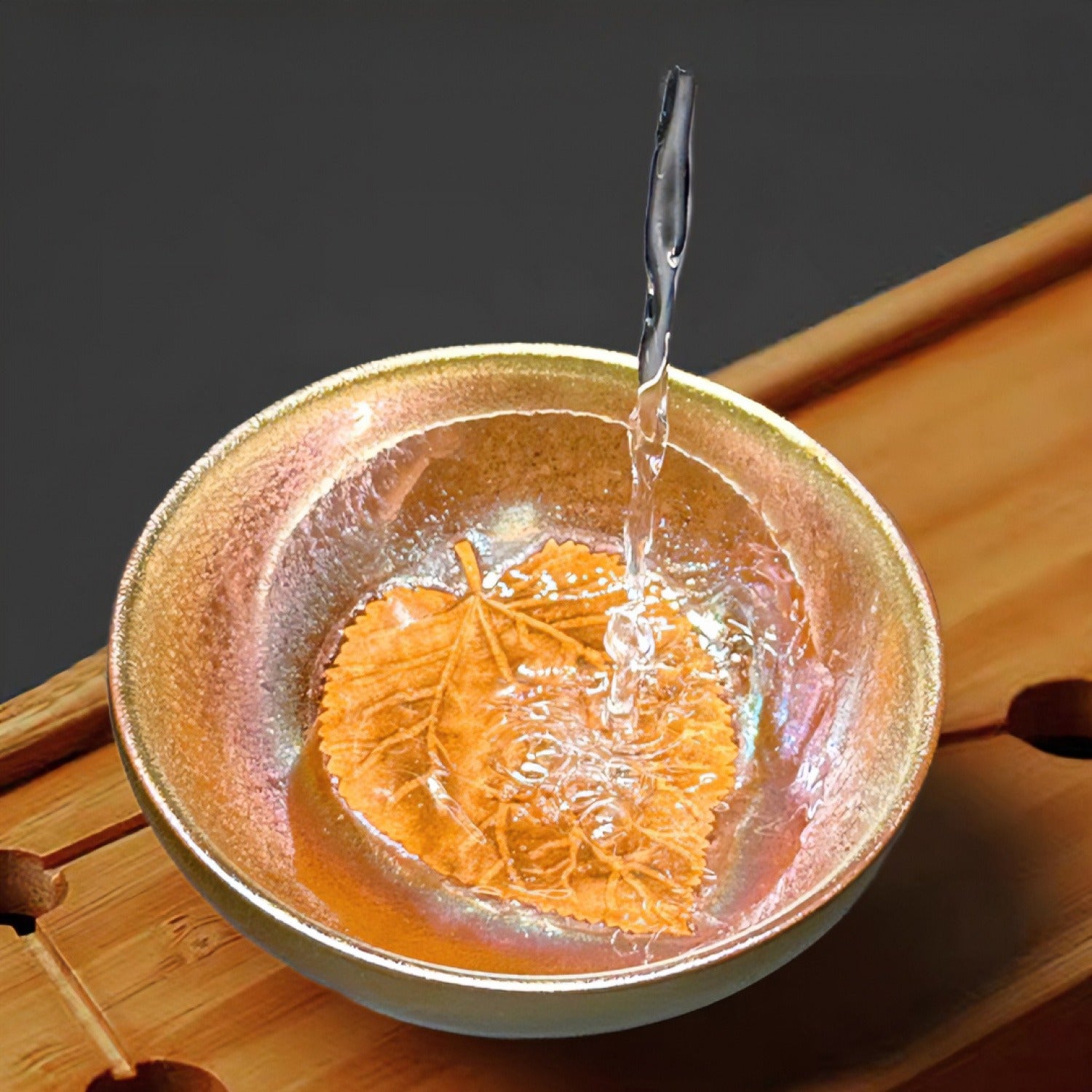 Gold Leaf Tenmoku Iron Body Large Master Tea Cup