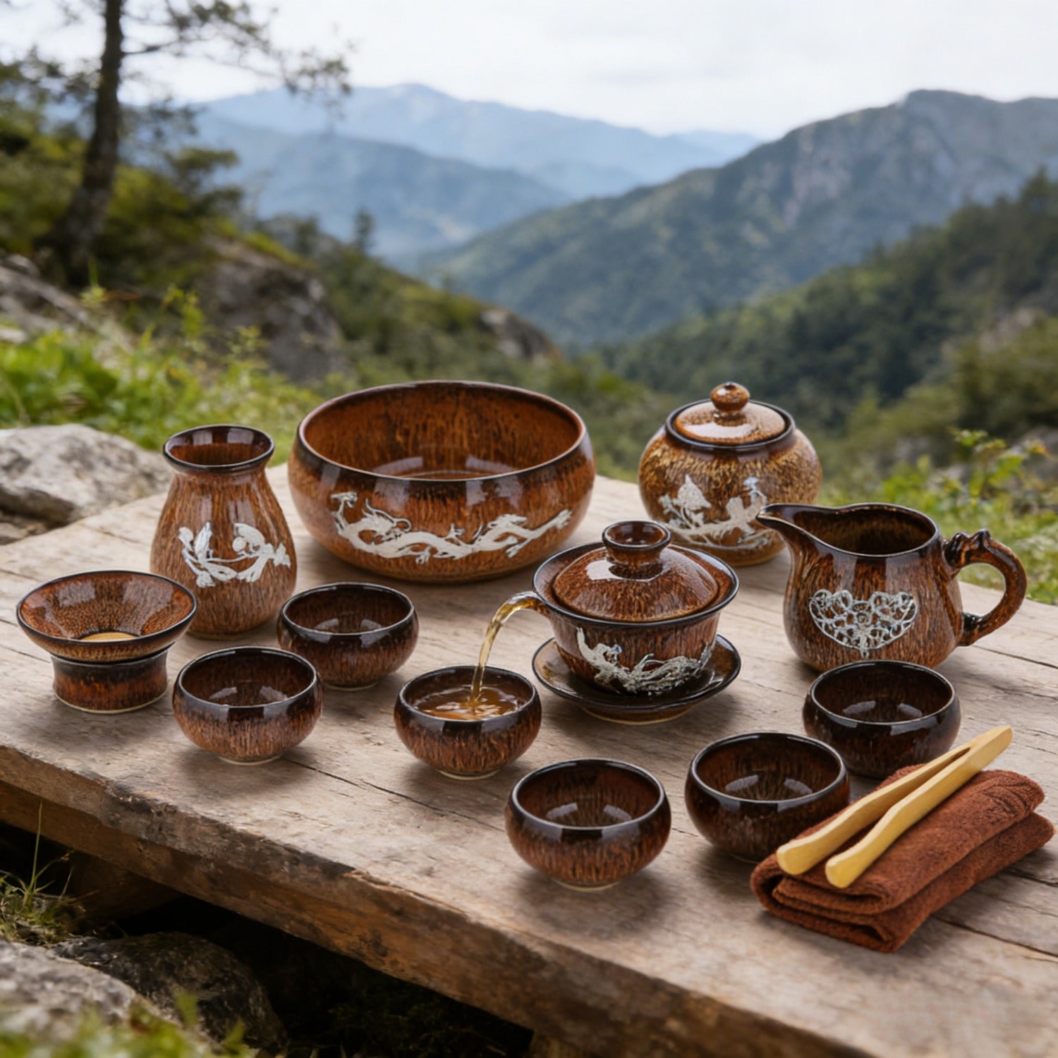 Golden Silver-Inlaid 14Pcs Beauty Tea Set