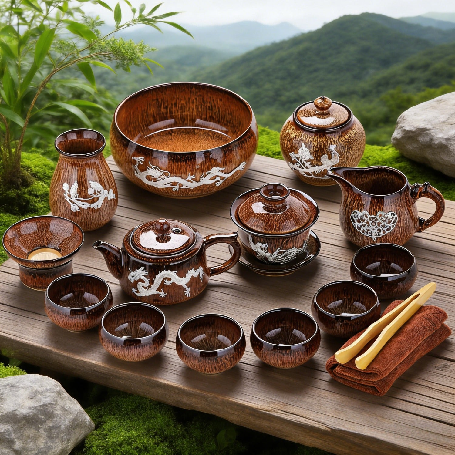 Gold Inlaid Silver 14-Piece Gongfu Tea Set