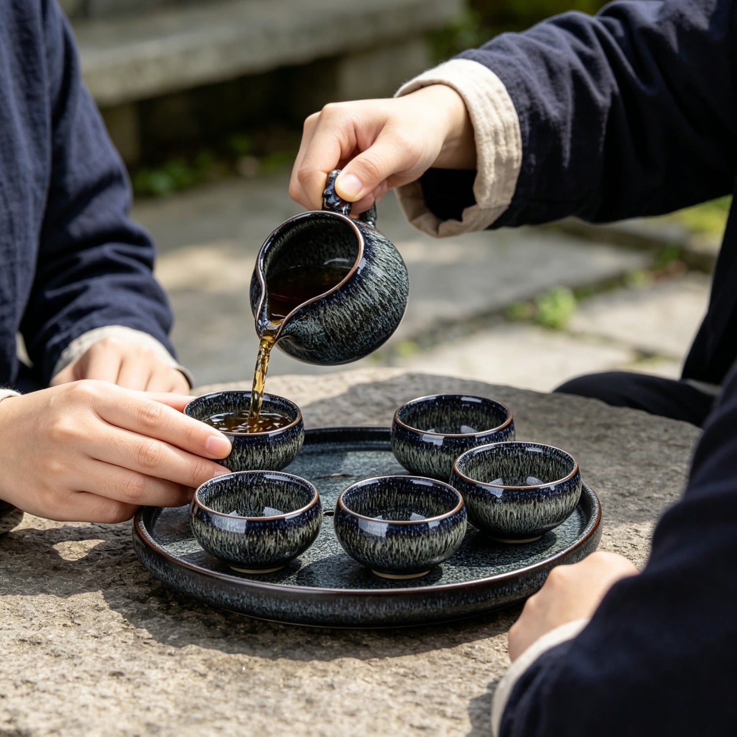 Jun Gray Kiln 10Pcs Tea Set Gift Box