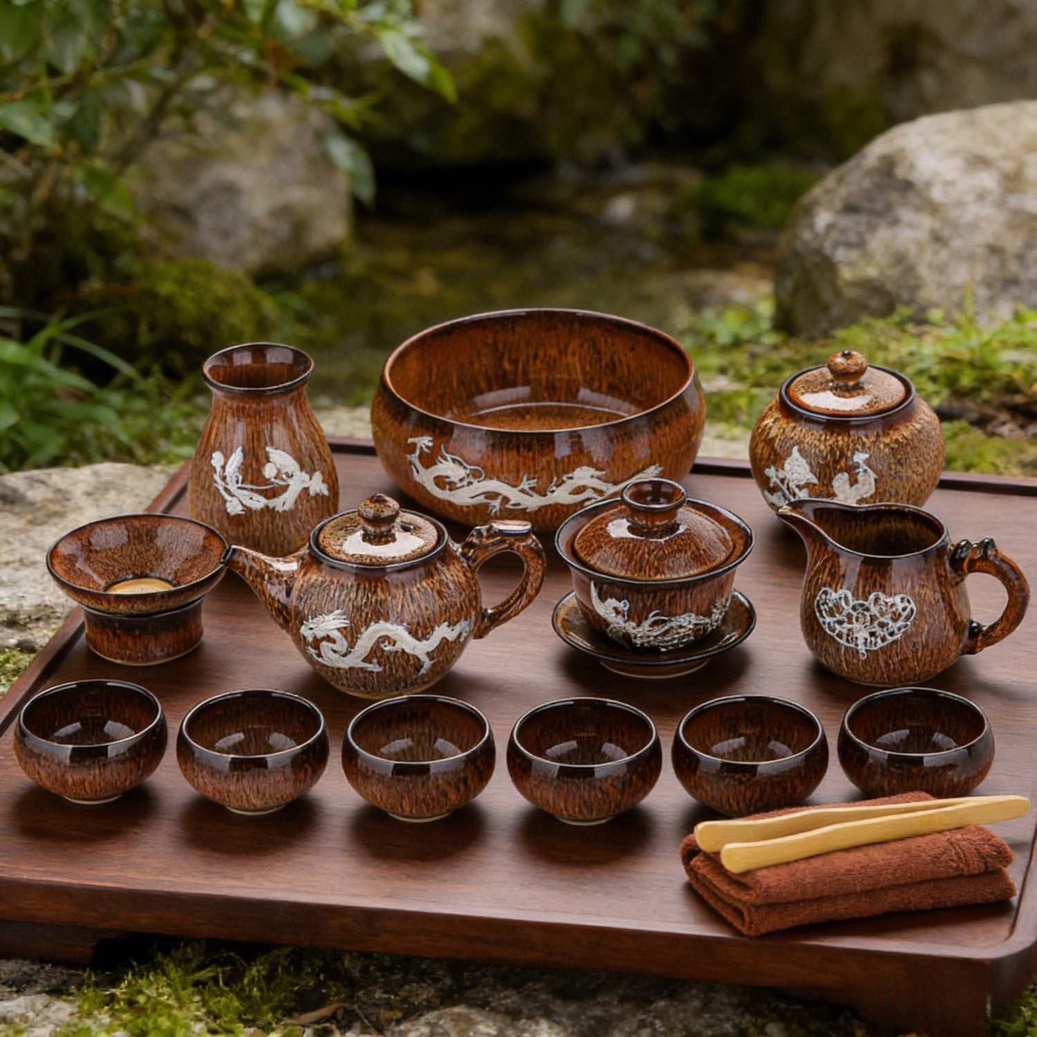 Golden Silver-Inlaid 14Pcs Beauty Tea Set