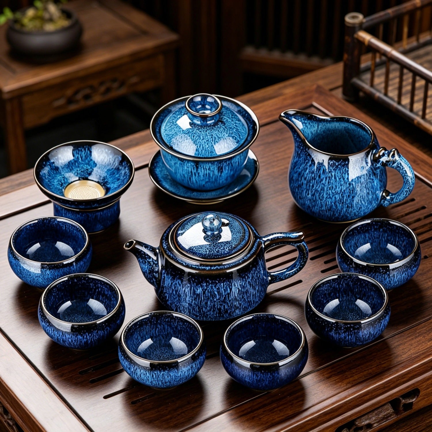 Jun Blue Kiln 10Pcs Beauty Tea Set Gift